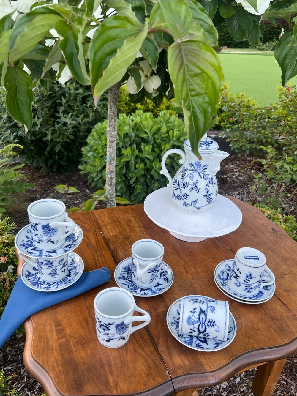 Vintage Danube Blue and White Porcelain Tea Set -Floral 6 cups 5 saucer & teapot
